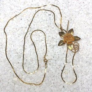 Vintage Gold-Tone Necklace Adjustable Mesh Rose Lariat